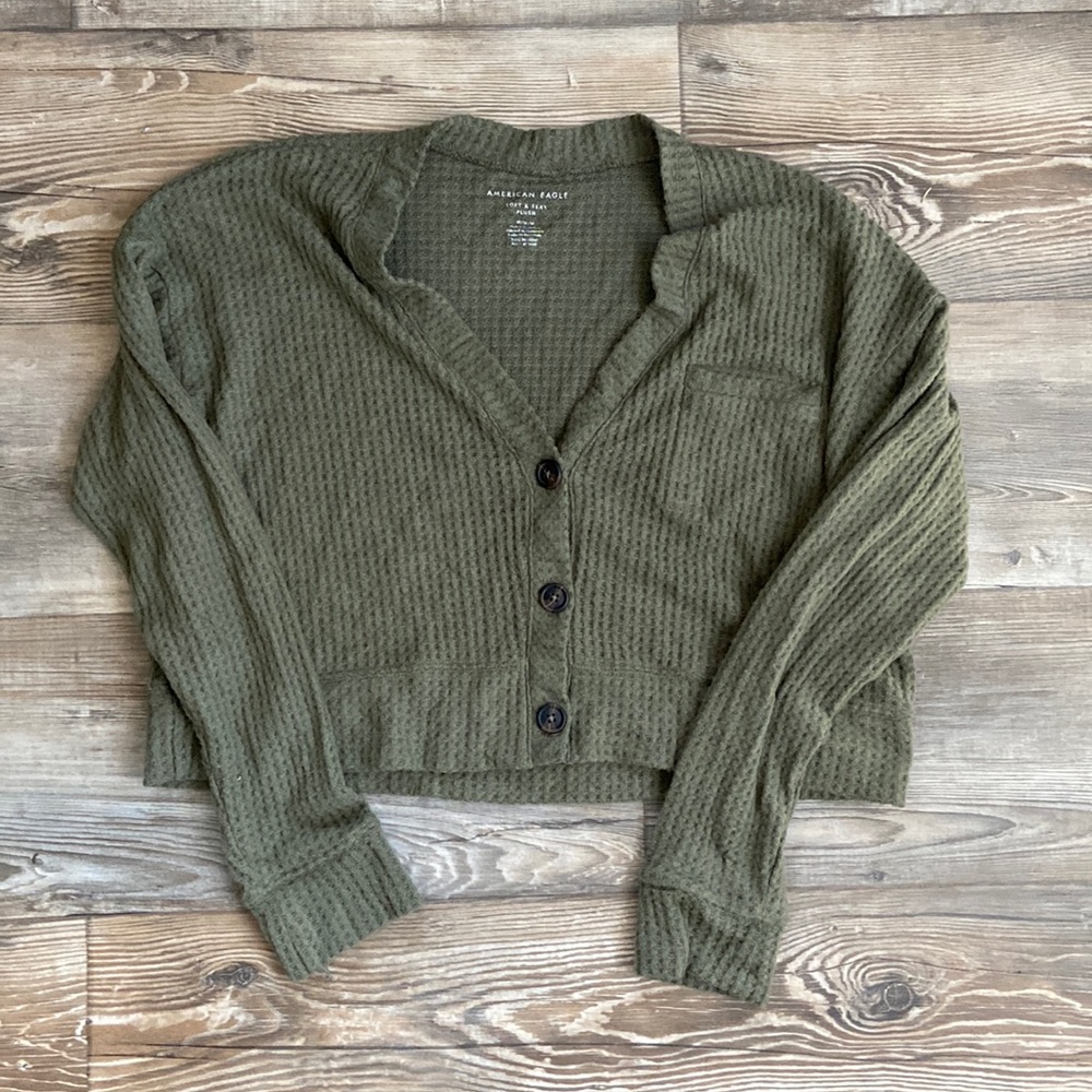 American Eagle cropped waffle knit cardigan